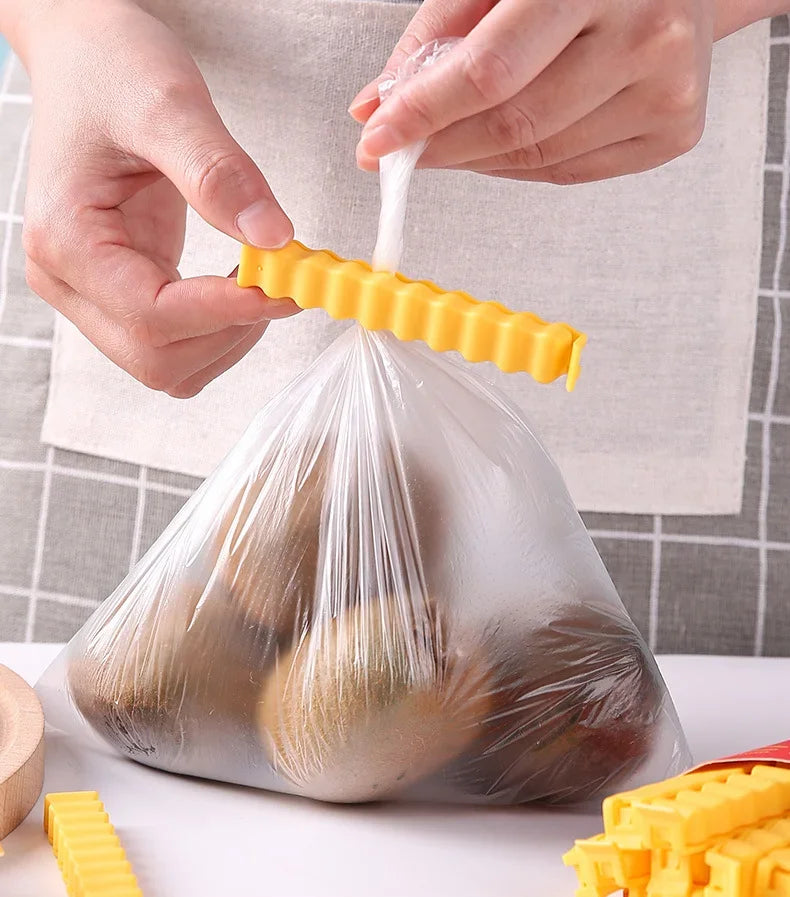 French Fry Bag Clips & Refrigerator Magnet Holder for Storage | 12-Piece Reusable Food Sealing Clips | Moisture-Proof Snack Bag Closures