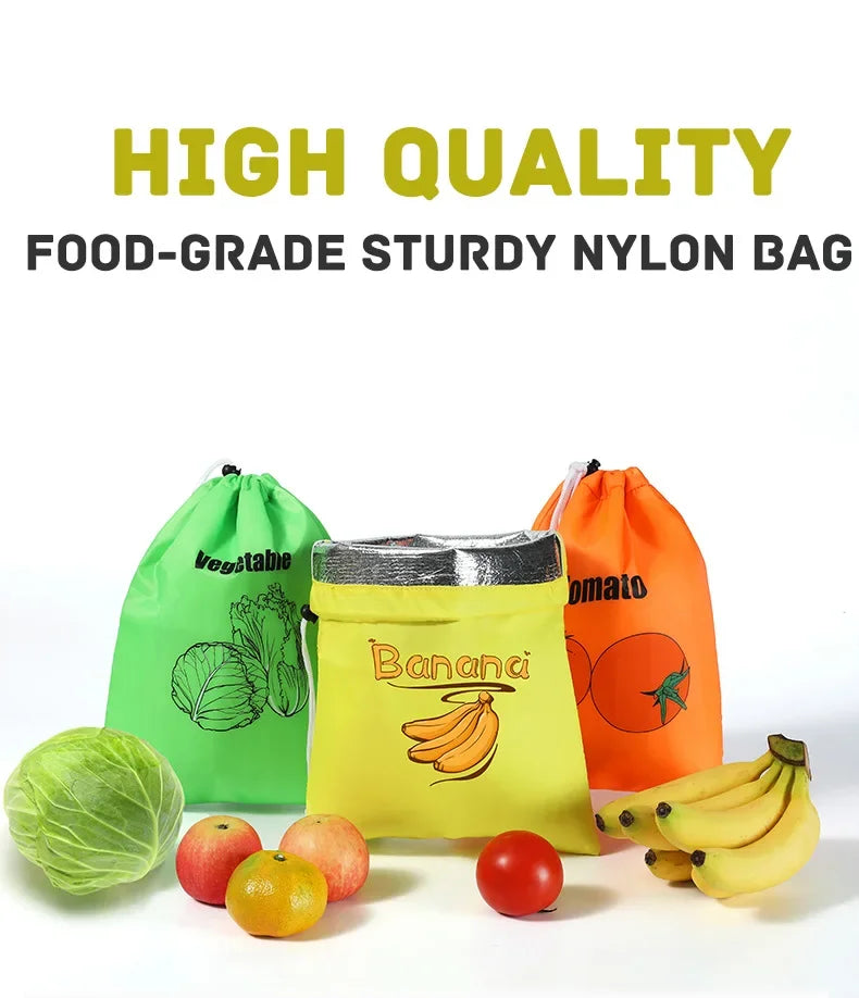 Reusable Produce Storage Bag | Insulated Drawstring Fresh-Keeper for Lettuce, Bananas & Vegetables | Refrigerator Fruit Storage Bag