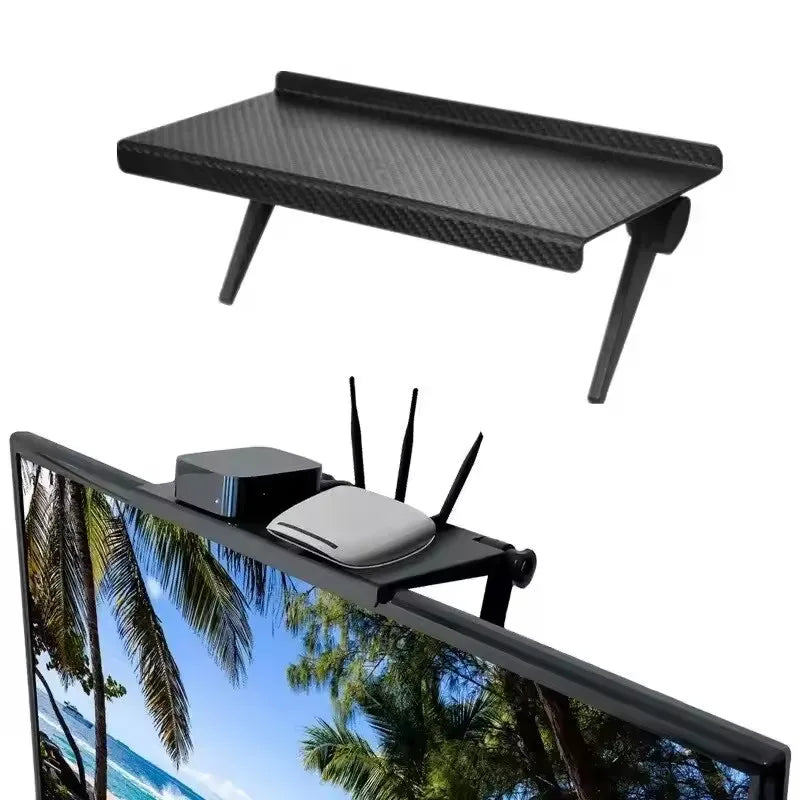 Monitor Top Storage Shelf | Computer & TV Screen Organizer | Adjustable Router & Set-Top Box Storage Rack