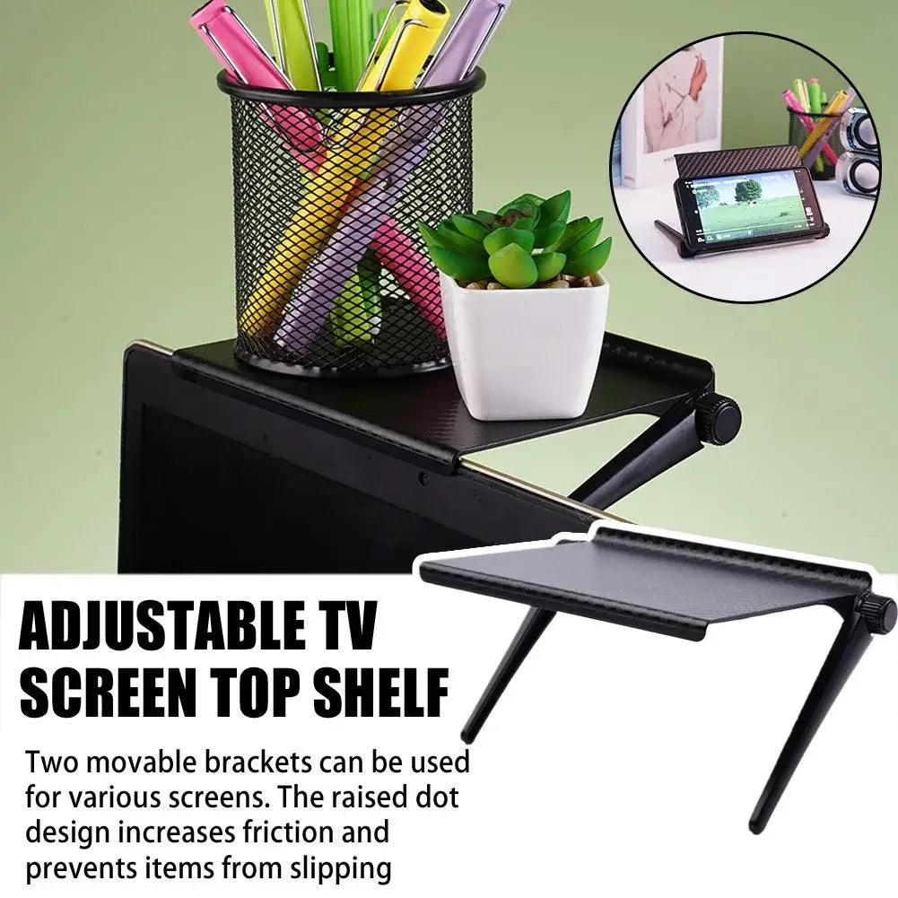 Monitor Top Storage Shelf | Computer & TV Screen Organizer | Adjustable Router & Set-Top Box Storage Rack